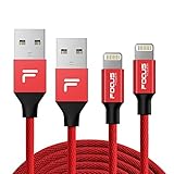 FOCUSPOWER 2PACK (3.3+6.6)FT Lightning Cable Linen Braided Fast Charging Cable 8pin Lightning to USB Cable for iPhone 7/7+/6/6+/6s/6s+/5/5s/5c/SE, iPad and More (Bright Red)