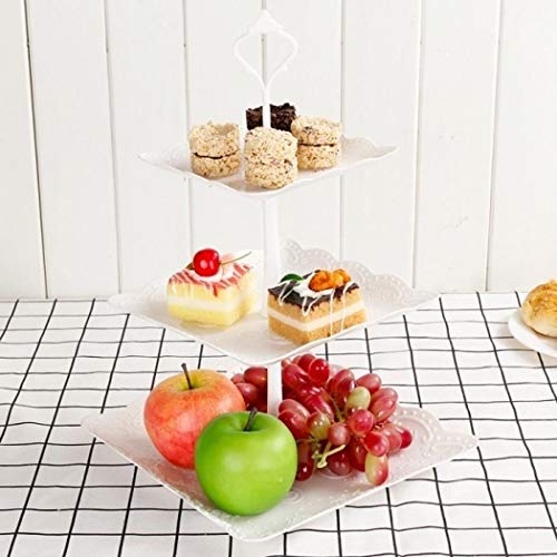 MelysUS 2/3-Tiers Cake Stands,Square Pure Elegant Embossed Dessert Display White for Baby Shower Wedding Birthday Party Celebration Home Decor(24 x 37 cm) Ornaments - Thumbnail 4