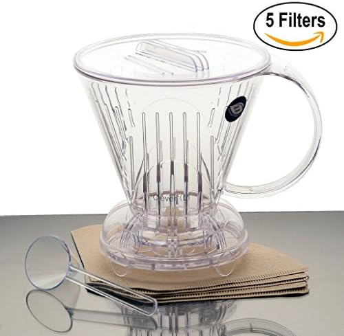 Clever Coffee Dripper Large (Bundle with Plastic Scoop + 5 Cone Paper Coffee Filters)