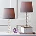 SAFAVIEH Lighting Collection Nola Modern Glam Stacked Crystal Ball/ Light Grey Shade 16-inch Bedroom Living Room Home Office Desk Nightstand Table Lamp Set of 2 (LED Bulbs Included)