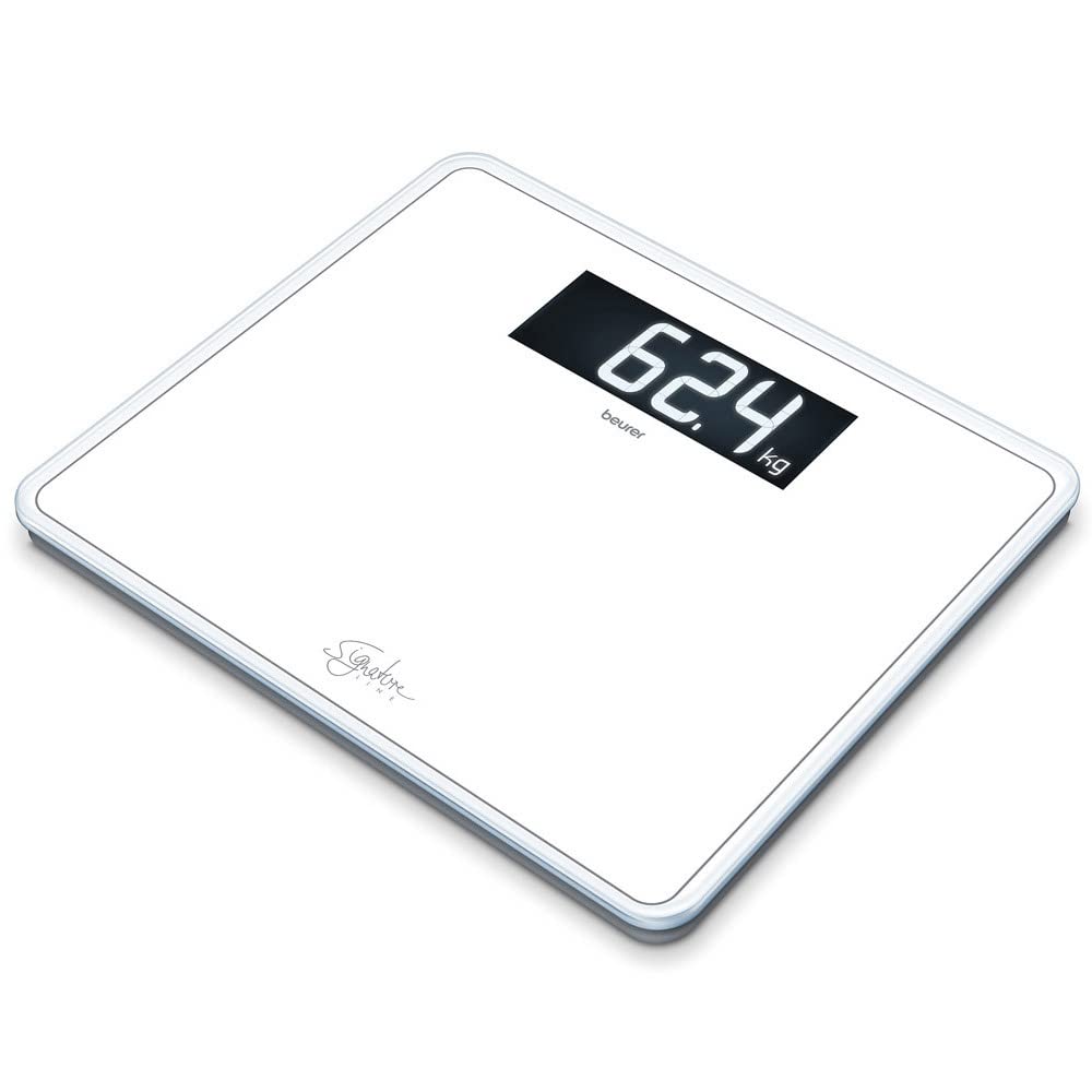 Beurer GS410 Signature Line Glass Bathroom Scale - White| XXL standing area | Made from safety glass for a robust and stylish finish | XXL digital display | 200kg weight capacity