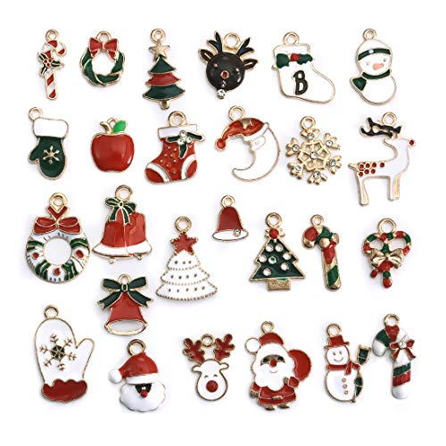 LANBEIDE 52PCS Christmas Charm Pendant for Necklace Bracelet Earrings Enamel Charms for Jewelry Making Crafting Decoration - Thumbnail 7