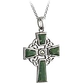 Biddy Murphy Irish Celtic Cross 18" Necklace with Connemara Marble, Trinity Knot Catholic 925 Sterling Silver Pendant, Fine Jewelry Imported Direct from Ireland
