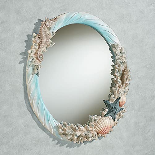 Touch of Class Coral Medley Oval Wall Mirror Resin Blue, Tan