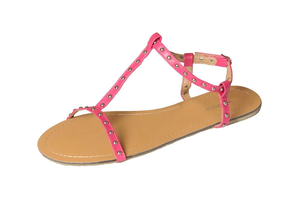 ISADORA Studded Strappy Flat Sandal Flipflops (11, Hot Pink) FlipFlops