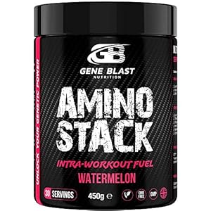 GENE BLAST Amino Stack - BCAA-EAA Supplement with Coconut Water Powder, Glutamine, S7 Nitric Oxide Booster-Exercise Support & Muscle Growth 450g 30 Servings (Watermelon)
