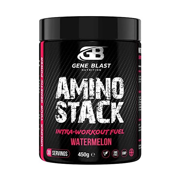 GENE BLAST Amino Stack - BCAA-EAA Supplement with Coconut Water Powder, Glutamine, S7 Nitric Oxide Booster-Exercise Support & Muscle Growth 450g 30 Servings (Watermelon)