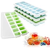 Ouddy 4 Pack Ice Cube Molds with Lids, Silicone Ice Cubes Trays, Make 56 Ice Cubes, Stackable Durable and Safe, Nontoxic and Odor Free - Blue & Green