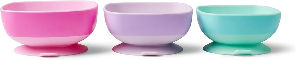 Nuby Toddler Suction Bowls 3-Pack with Easy Release Tab Girl