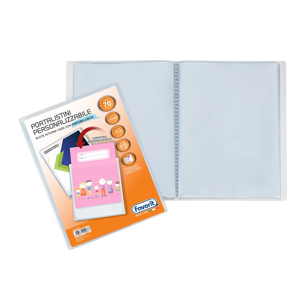 FAVORIT Display Book with Fixed Envelopes and Front Pocket Customisable for 70 Sheets of Envelopes, 22 x 30 cm, Transparent — image 1