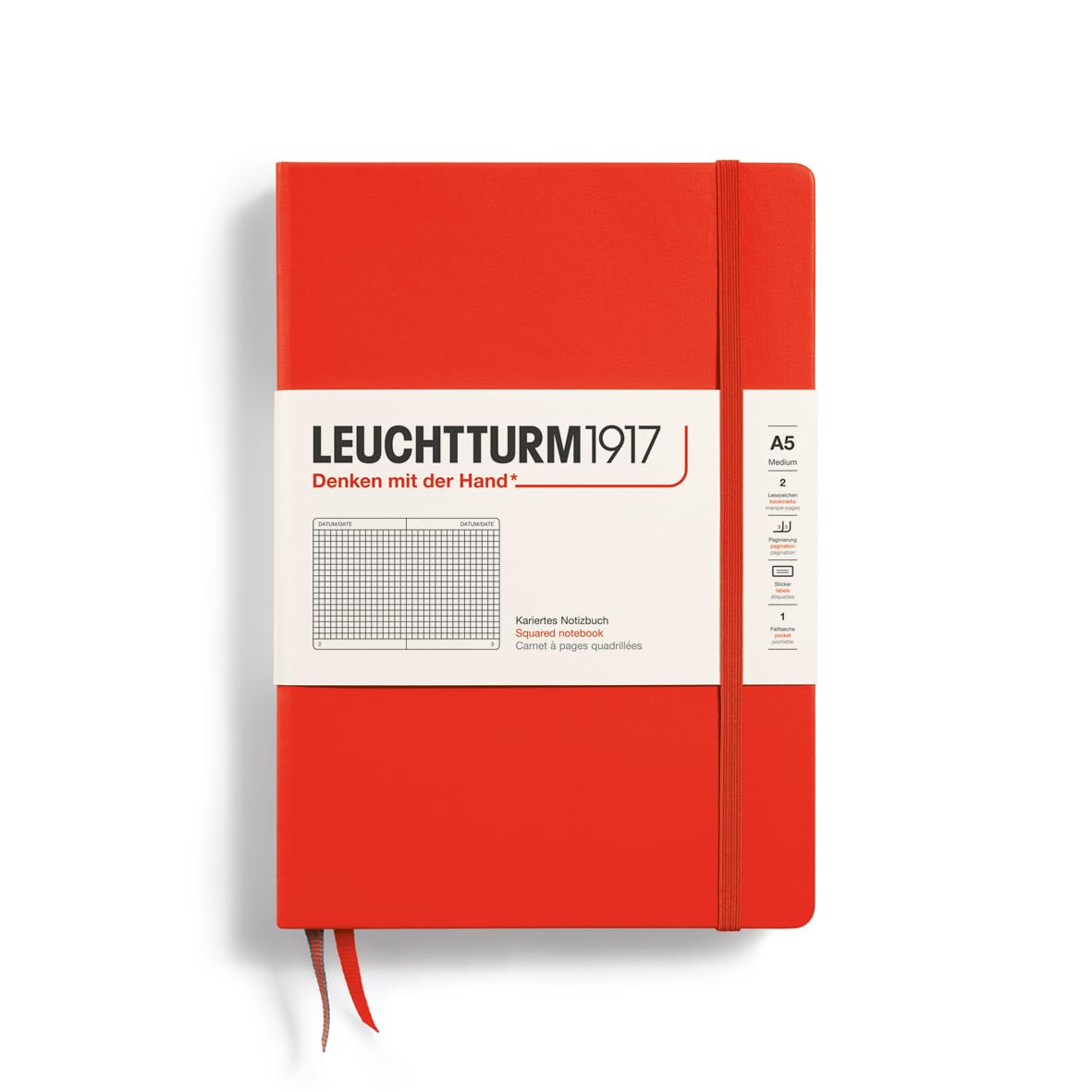 LEUCHTTURM1917 369786 Notebook Medium (A5), Hardcover, 251 Numbered Pages, Lobster, Squared — image 1