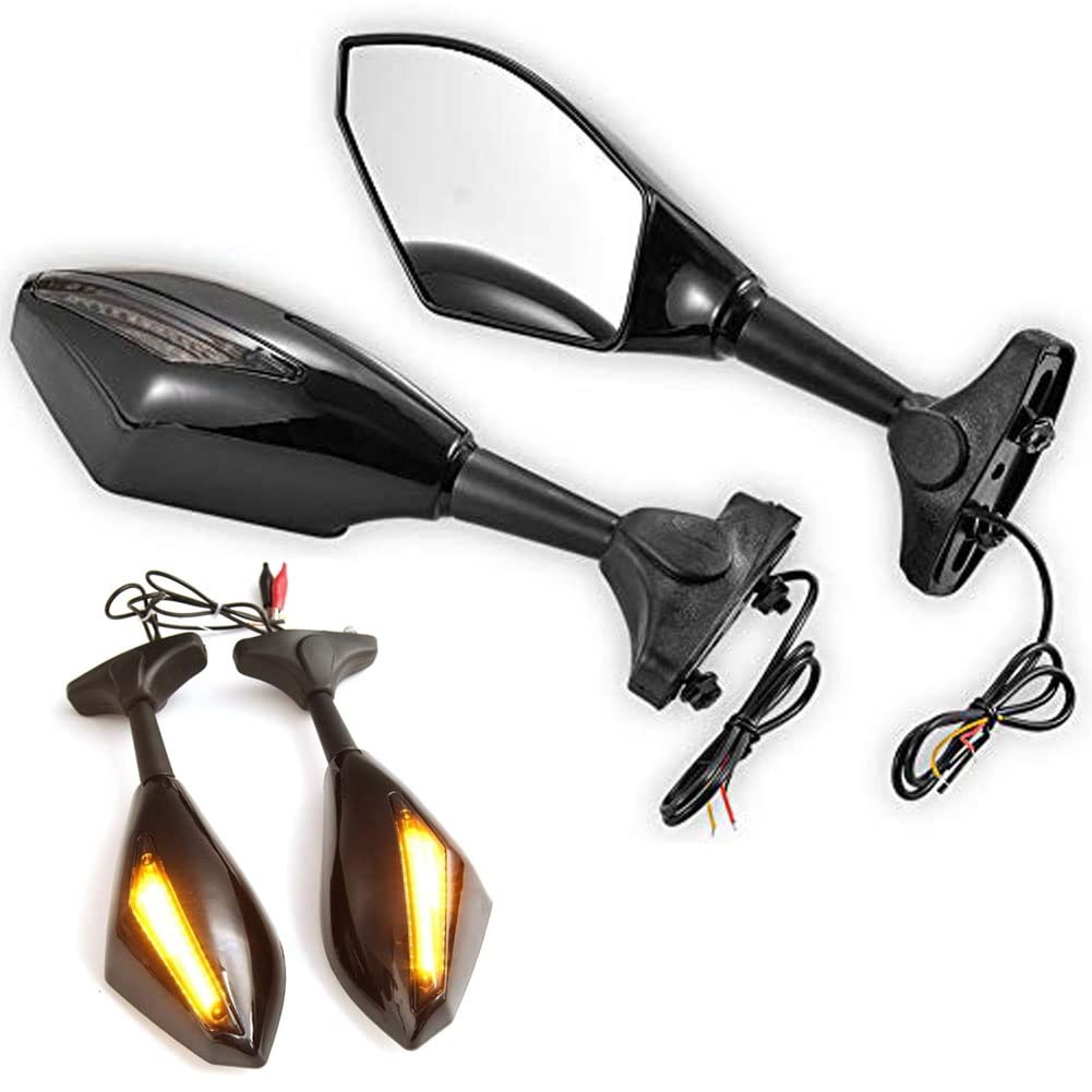 NATGIC 1 Pair Universal Motorcycle Rearview Mirror with Led Turn Signal Lights Arrow Motorcycle Indicator Lights for Harley - Gloss Black