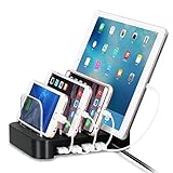 Charging Station, HaoZi 4-Port USB Charging Docks Multi-Device Organizer Fast Charger with Cord Storage, Multi-Port USB Charger Desktop Charging Stand for Smartphones and Tablets