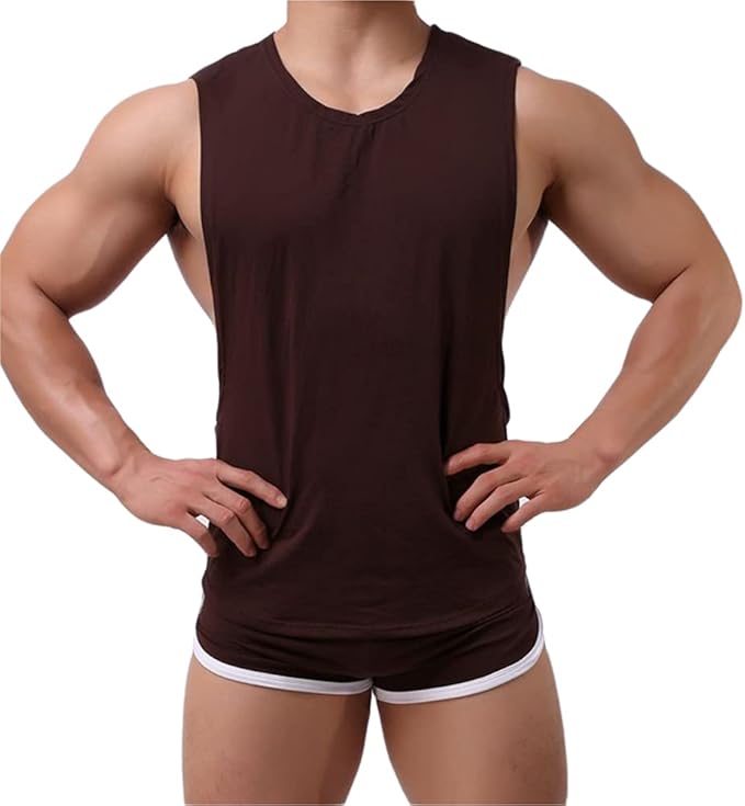 Men's Sexy Round Neck Big Slit Hollow Sports Leisure Fitness Big Cuff