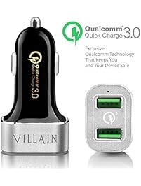 [Quick Charge 3.0] Villain Fast USB Car Charger With Dual Smart Ports - Qualcomm Quick Charge 3.0 Technology - 36W USB Car Charger For Samsung, LG, HTC, iPhones, iPads, GPS, Dash Cams and More