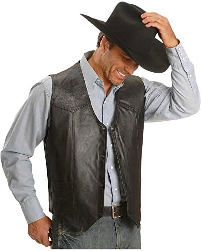 China Leather Men's Western Yoke Genuine Vest Black Large