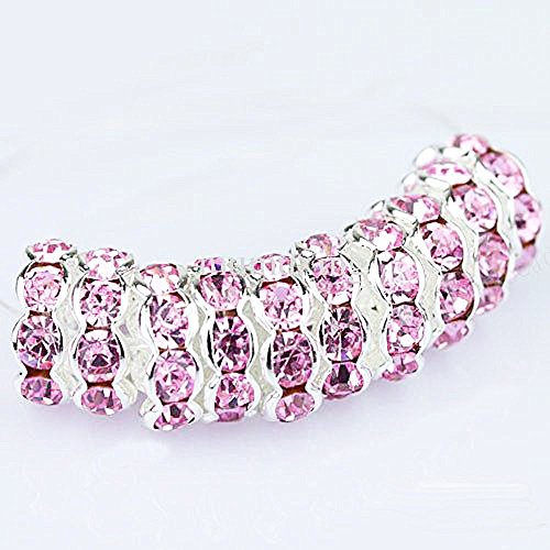 RUBYCA 100pcs 5mm Wavy Rondelle Spacer Beads Silver Tone Light Rose Pink Czech Crystal for Bracelet Necklace Jewelry Making