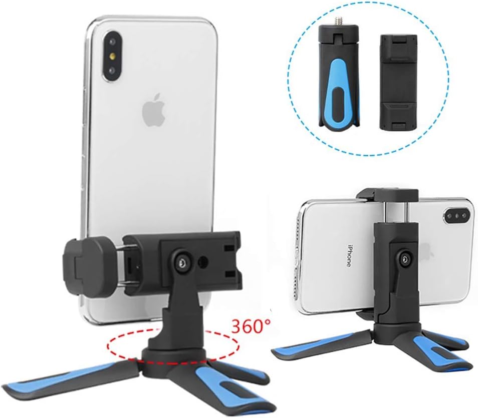 YILIWIT 360° Rotation Support Horizontal Vertical Shooting Mini Tabletop Tripod Mobile Phone Stand Holder Compatible for iPhone Huawei OnePlus Samsung Zhiyun Smooth 4 DJI Osmo Pocket Gimbals (Blue)