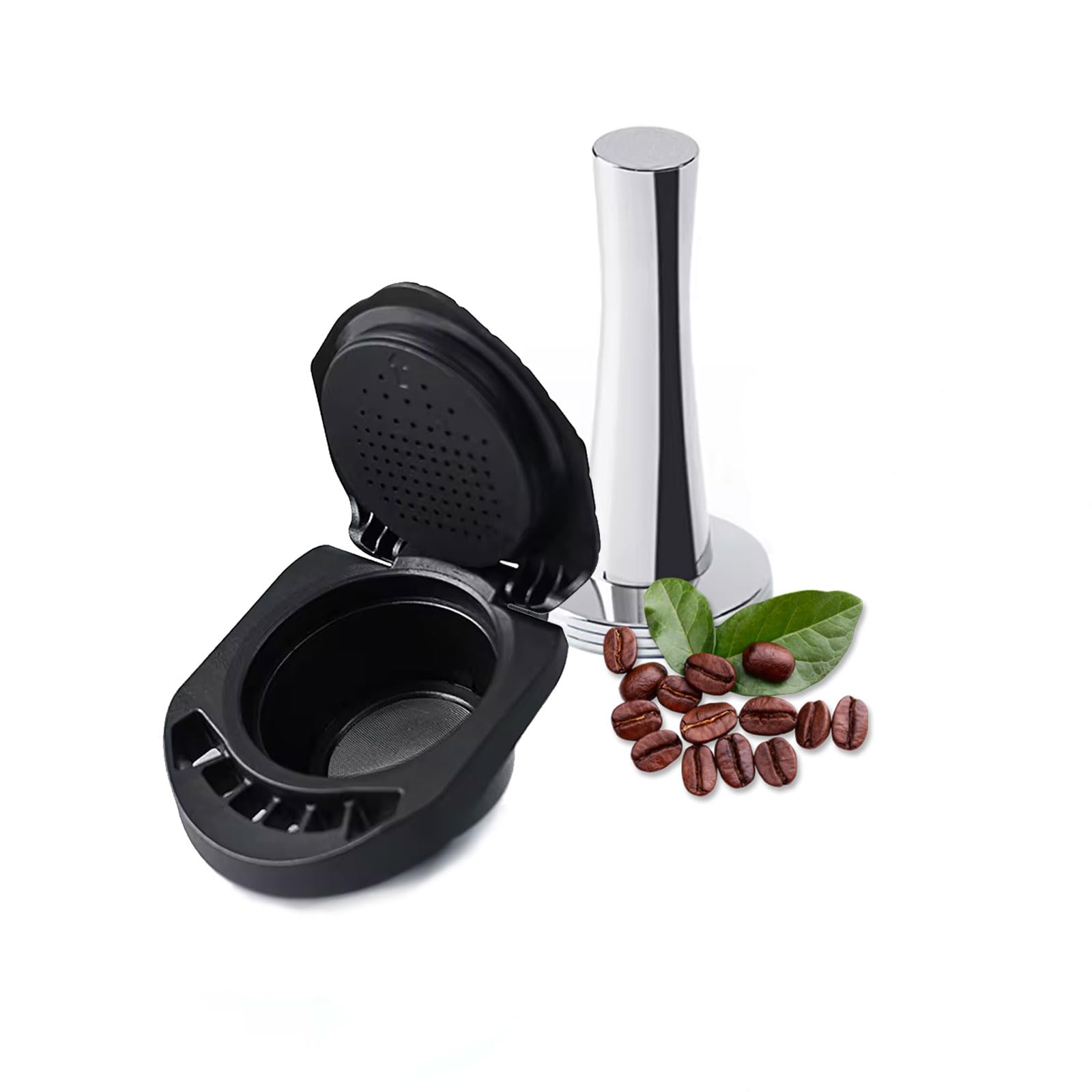 Reusable Coffee Adapter for Dolce Gusto Ground Refillable Coffee Converter Compatible with Piccolo XS/Mini Me/Genis S/EDG 305/EDG 606. Coffee Capsule Adapter Holder with Steel Coffee Tamper