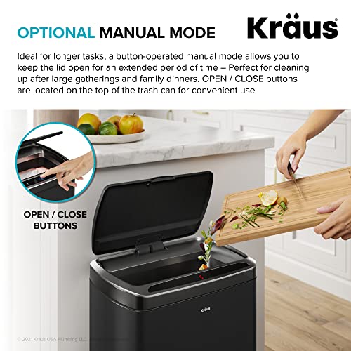 Kraus KTCS10MB GarbagePro Rectangular 13 Gallon HandsFree Motion