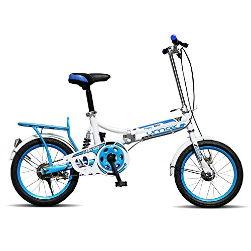 Men and Women Folding Shifting Shock Absorber Bicycle 16 inch Light Mini Student Bicycle White Blue 6 Speed 20 inch-White Blue + Single Speed_16 inch
