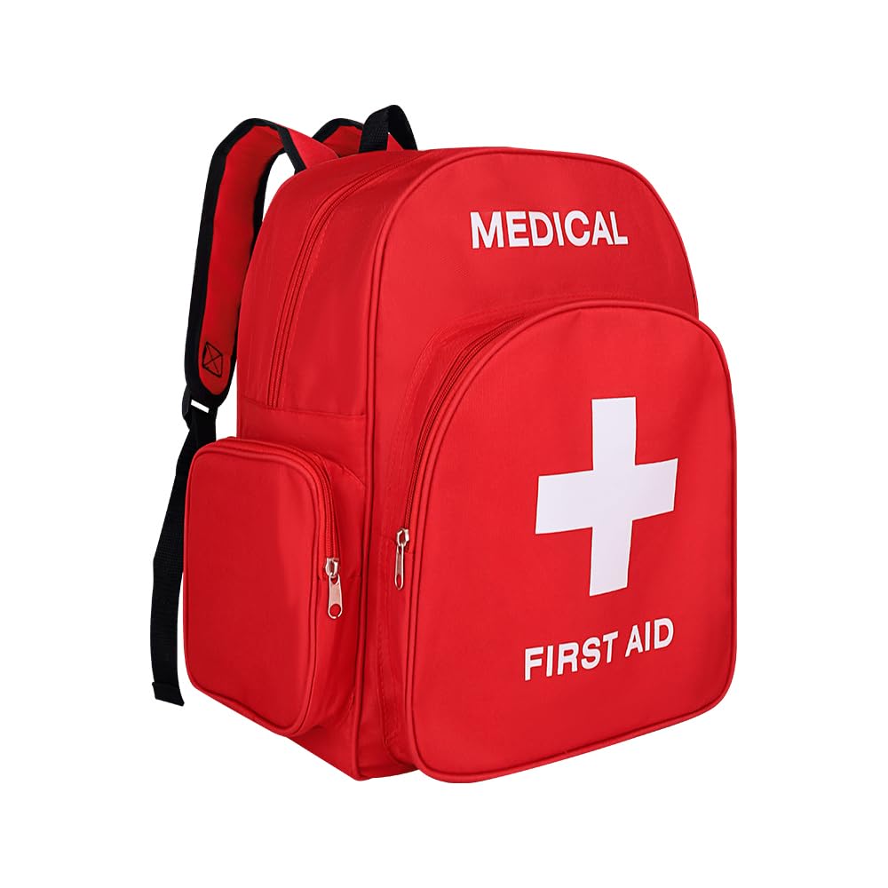Jipemtra Red Emergency Bag First Aid Backpack Empty Medical First Aid Bag Treatment First Responder Trauma Bag for Hiking Outdoors Travel Camping Daycare (MB)