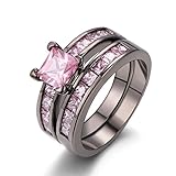 Zealmer 2 PCS Black Gold Plated Princess Cut Sapphire Cubic Zirconia CZ Wedding Bridal Ring Set