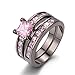 Zealmer 2 PCS Black Gold Plated Princess Cut Sapphire Cubic Zirconia CZ Wedding Bridal Ring Set