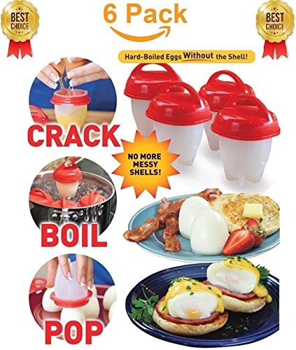 6 Pcs Egg Cookers,Hard & Soft Maker,Non Stick Silicone, Poacher, Boiled, Steamer,Hard Boiled Eggs without the Shell By Ferryone - Thumbnail 2