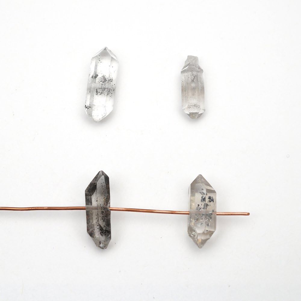 4 Pcs Side Drilled Tourmalated Double Terminated Clear and Black Tourmalated Quartz Herkimer Crystal Beads AVG Length 17mm