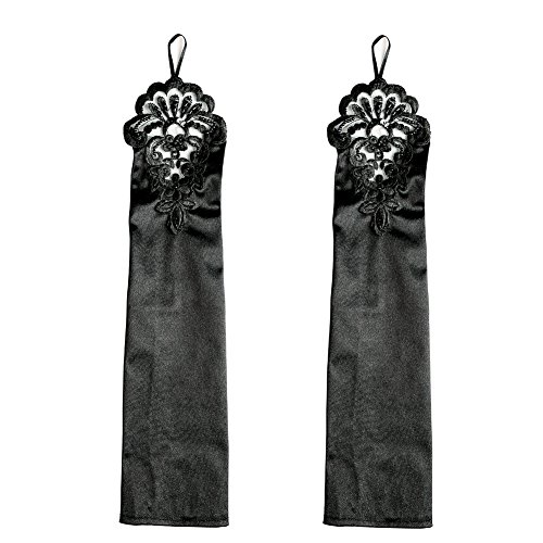 Xuhan 1920s Long Flapper Fingerless Evening Opera Satin Gloves for Women (Black-1)