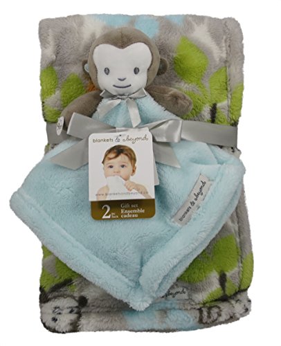 Plush monkey nunu and blanket baby gift set (taupe, aqu…