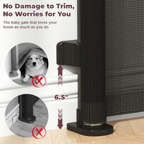 Cideny Retractable Baby Gates for Doorway, 58" Wide Mesh Dog Gate for Stair | 34" Tall Toddler Pet Gate Extra Wide Indoor and Outdoor, Easy Install, Essential for Home Safety, Black