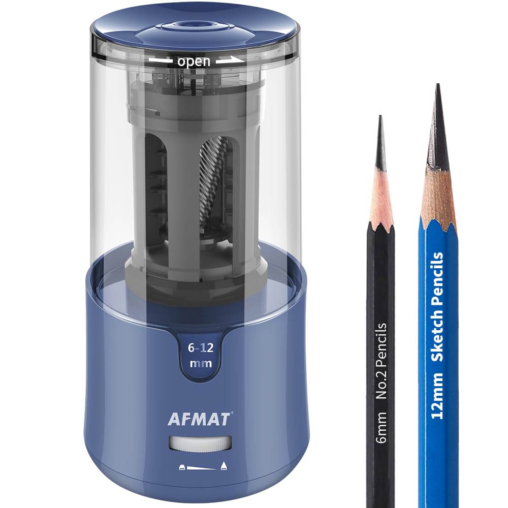 AFMAT Electric Long Point Pencil Sharpener for Artist, Auto Stop & Fast Sharpening, 8-17mm Super Long Point, Artist Pencil Sharpener Plug in for φ6-12mm Charcoal/Drawing/Sketching/Colored Pencils