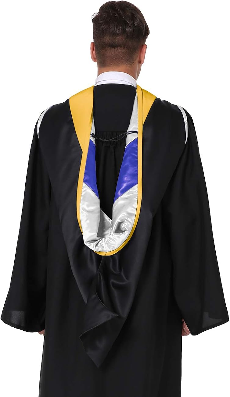 GraduationMall Graduation Hood for Master Degree Deluxe Academic Hood - Gold/White/Royal: Clothing