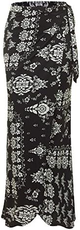 MK Womens Printed Maxi Wrap Skirt 12 BLACK