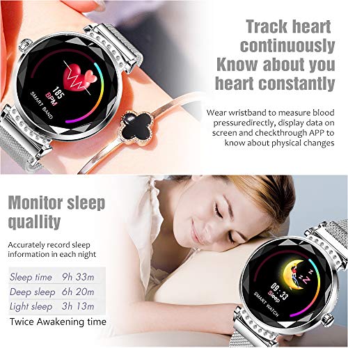 TOP-MAX Fitness Tracker for Women Lover Gift w/Blood Pressure/HR/Sleep Monitor, Activity Trackers Bracelet Waterproof Smartwatches Pedometer w/Step Calorie Counter Counter,Reminder for Android iPhone