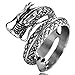Men's Vintage Gothic Stainless Steel Band Rings Silver Black Chinese Dragon Punk Biker Rings Size 11
