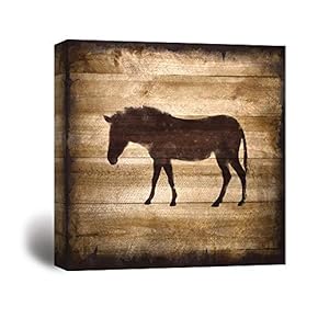 Square Canvas Wall Art - Horse Silhouette on Rustic Wood Board Texture Background - Giclee Print Gallery Wrap Modern Home Art Ready to Hang - 12x12 inches