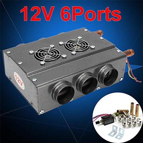 Car Heater Portable Car Heater -Universal DC12-24V 6 Ports Car Truck Heater Automotive Plumbing Air Conditioner Evaporator Car Defroster Mist Eliminator -Double Compact Air Heater W/Speed Switch