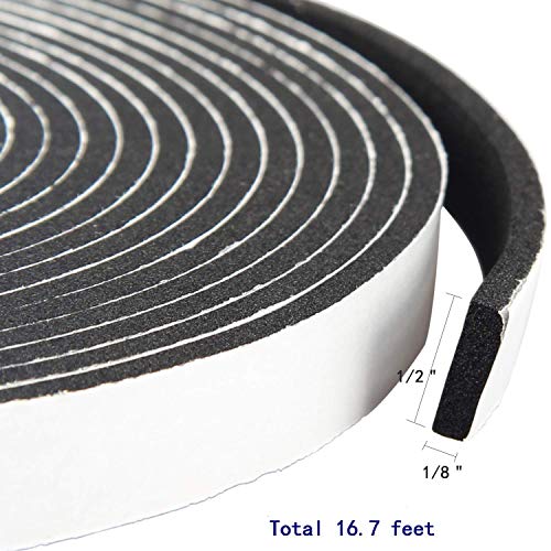 High Density Foam Tape Waterproof Sealing Strip CR Strips Neoprene Single-Sided Adhesive EVA Seal 1/2'' X 1/8'' X 16.7Ft