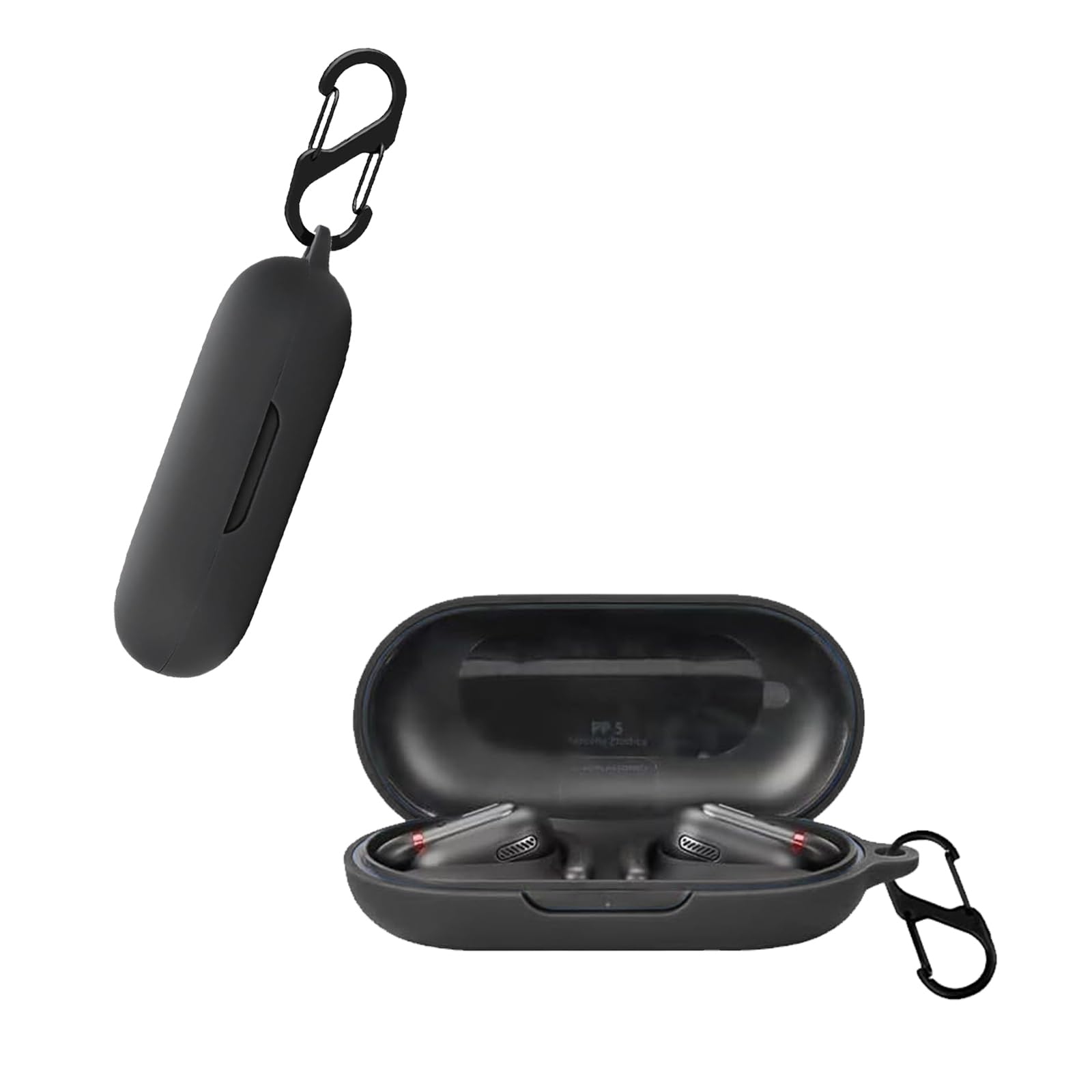 KZIOACSH Silicone Case for Anker soundcore V30i, Ultra Slim Anti-Scratch Anti-Lost Protective Earbuds Case Lightweight Washable Sumdge-Proof Earphone Skin Cover with Carabiner, Black