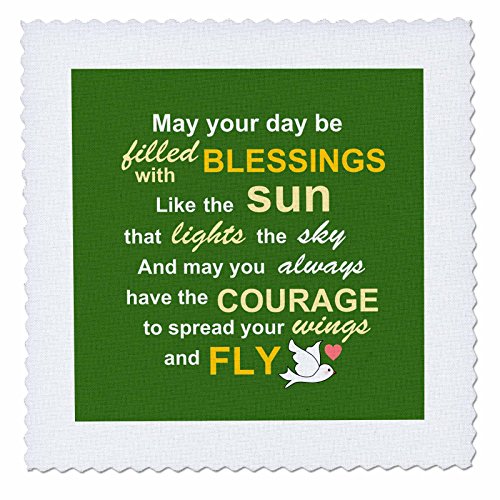 3dRose qs_58344_2 Irish Blessing Rhyme for Courage Bravery Strength and Independence-Rhyming Poem Typography-Green-Quilt Square, 6 by 6-Inch