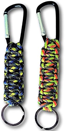 Paracord Keychain with Carabiner and Key Ring 550lbs (2 Pack) (BlueYellow, OrangeYellow)