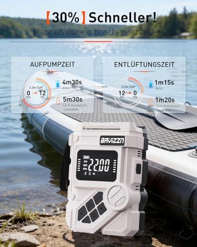 BAVIZZN 22PSI Elektrische Sup pumpe Mit Akku 12VDC Stand Up Paddle Pumpe Elektrisch Akku 59.2WH Typ-C-Anschluss Inflator & Deflator für Paddle-Board,Boot,Kayaks,Wassersport