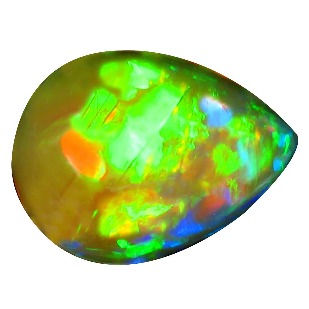 2.53 ct Pear Cabochon Cut (12 x 9 mm) Ethiopian Play of Colors Rainbow Opal Natural Loose Gemstone