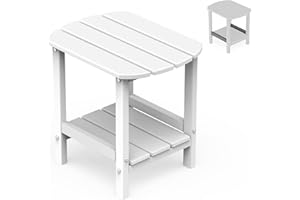Mdeam Adirondack Outdoor Side Table,Double 18" HDPE Patio End Table Weather Resistant &Easy Assembly for Indoor,Porch,Pool(White)
