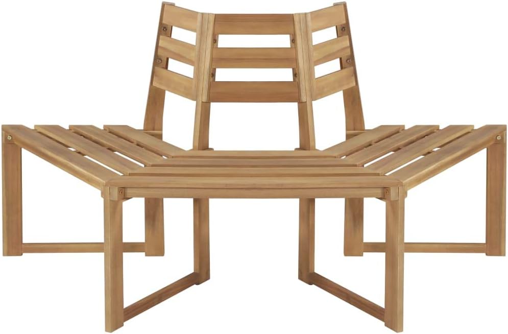 vidaXL Massivholz Baumbank Gartenbank Holzbank Halb-Hexagonal 160 cm Akazienholz