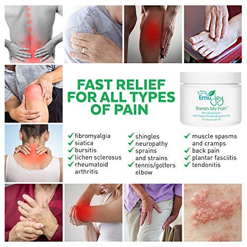 Banish My Pain Emu Oil Pain Relief Cream for Sore Muscles Joint Pain Arthritis Fibromyalgia Shingles Bursitis - No Medicinal Odor