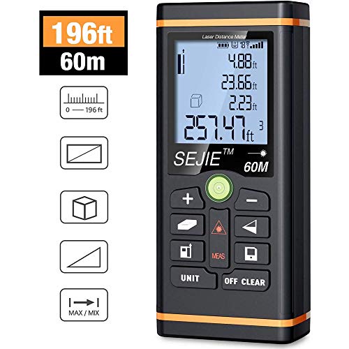 196ft Laser Distance Meter - Digital Measuring Tool With Area/Volume Calculation & Backlit Display